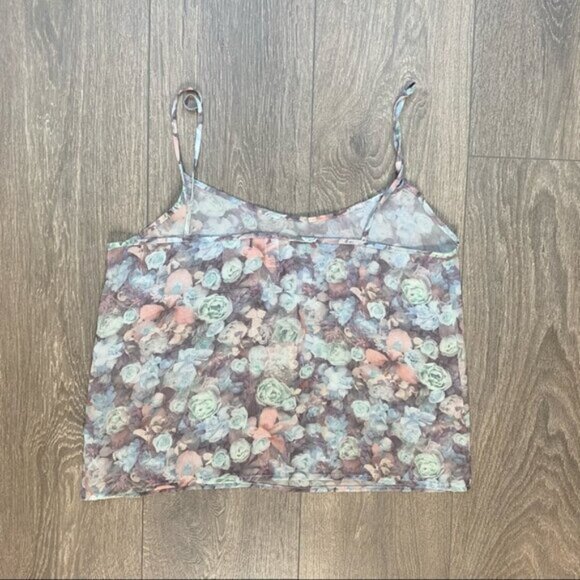 American Apparel Women's Floral Cami Tank Top blouse Sheer Chiffon Size XS - Picture 5 of 8